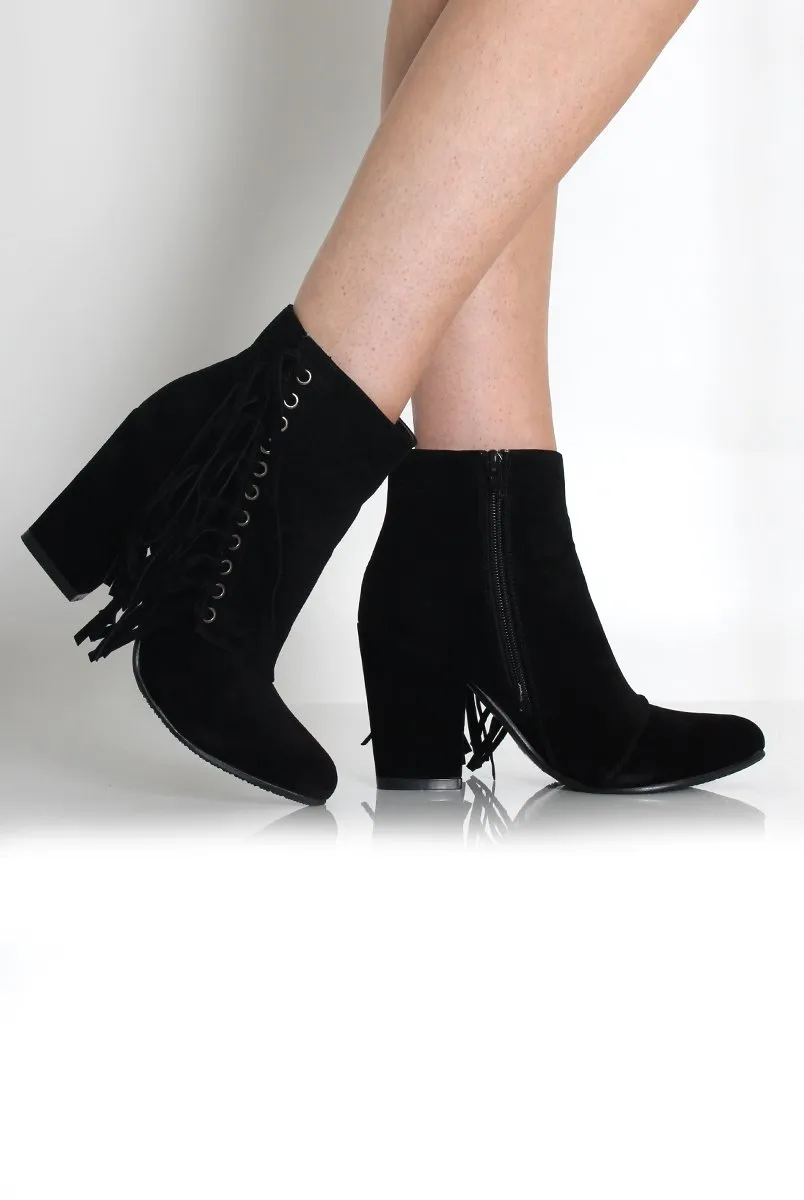 Amia Black Suede Side Tassel Boots