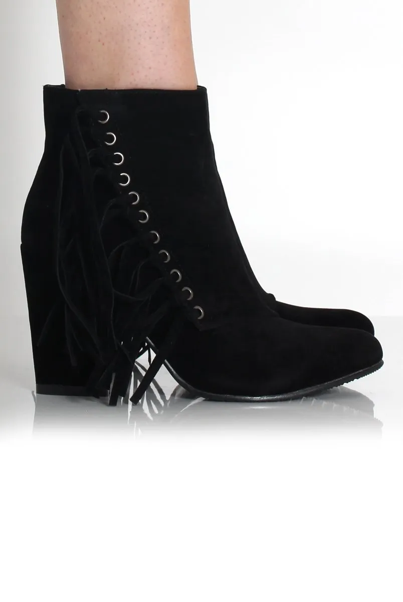 Amia Black Suede Side Tassel Boots