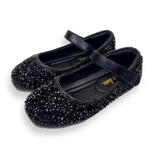 Bead Stone Flat Shoes -Black