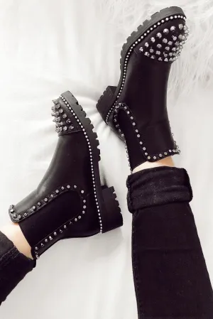 Black PU Stud Detail Chunky Boots - Amarra