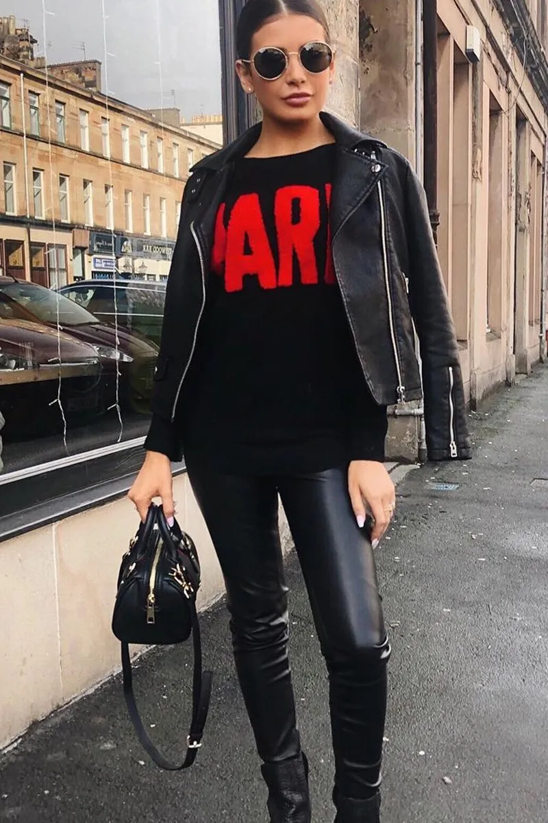 Black Rib Knit Paris Slogan Jumper - Khylah