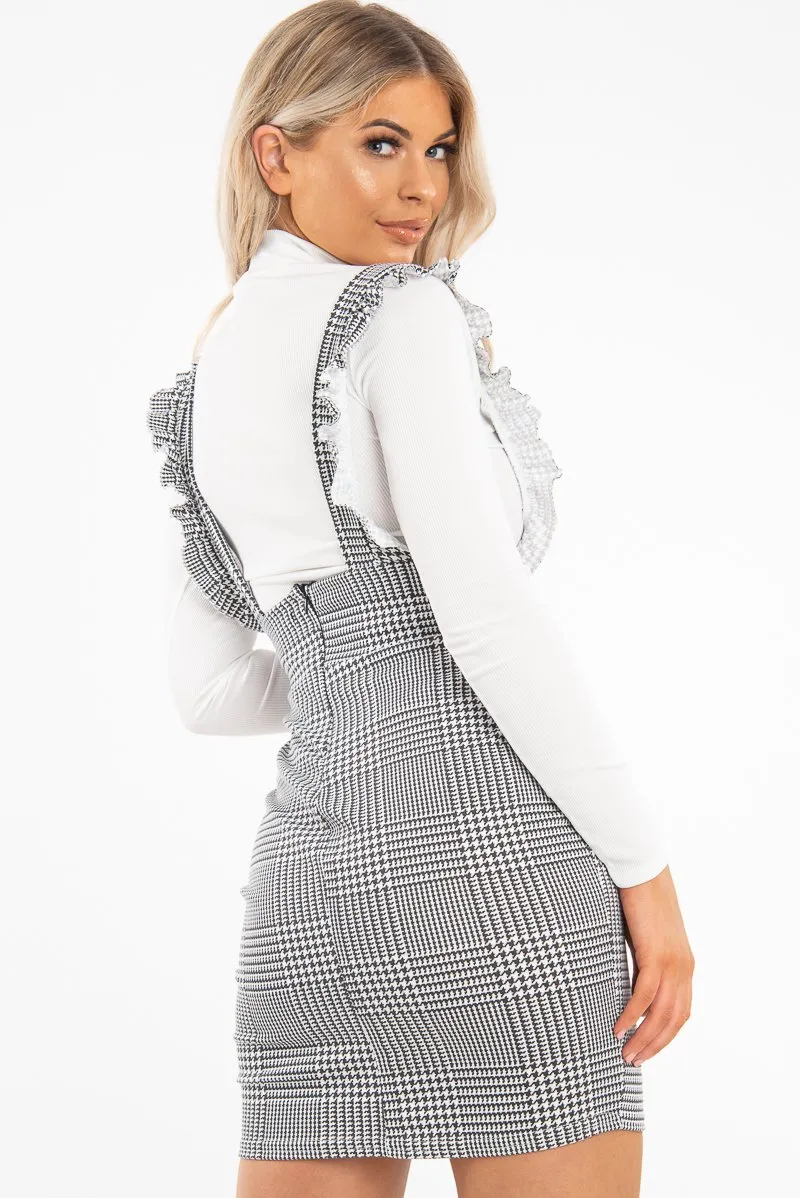 Black White Houndstooth Crepe Ruffle Dress - Maisy