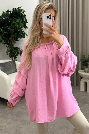 Chella Pink Tier Long Sleeve Bardot Top