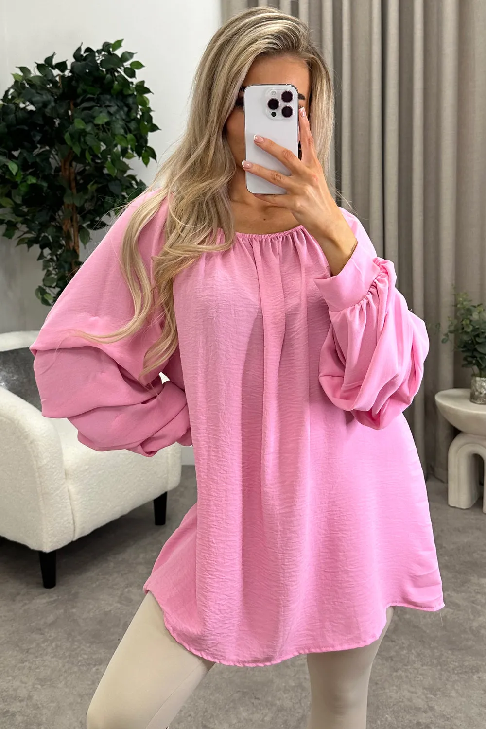 Chella Pink Tier Long Sleeve Bardot Top