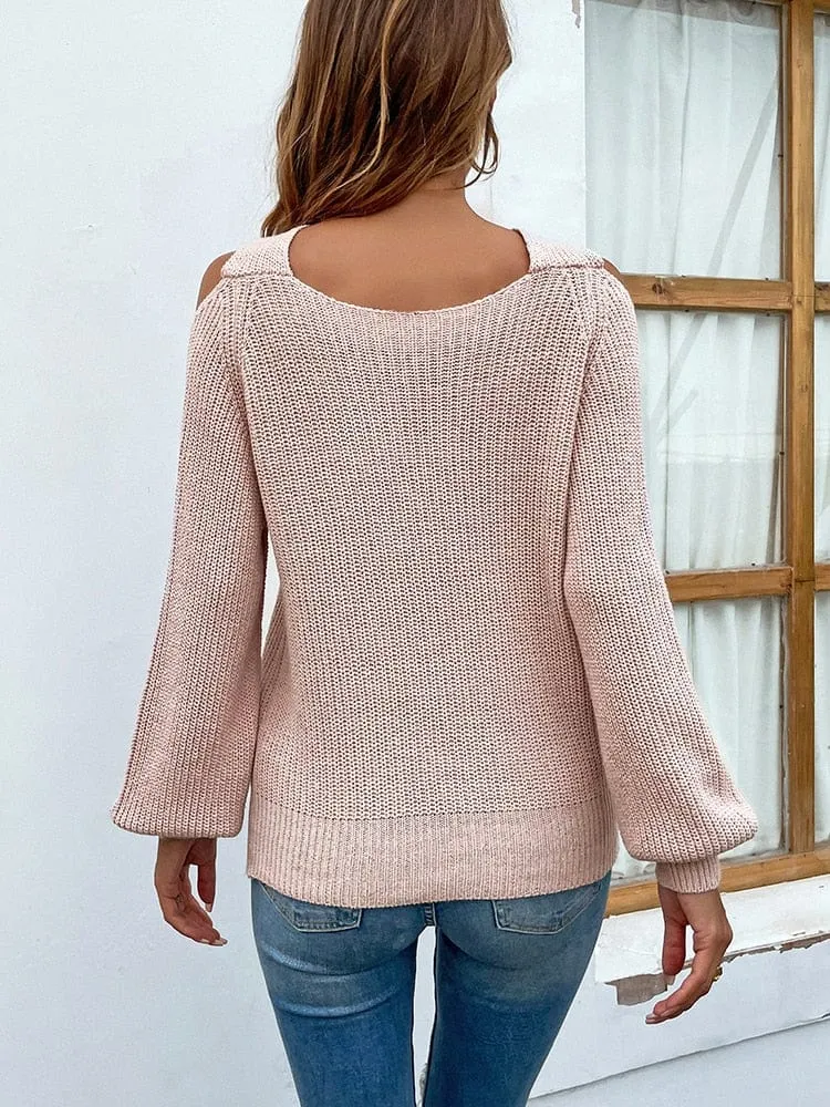 Chic Open Shoulder Knit Sweater