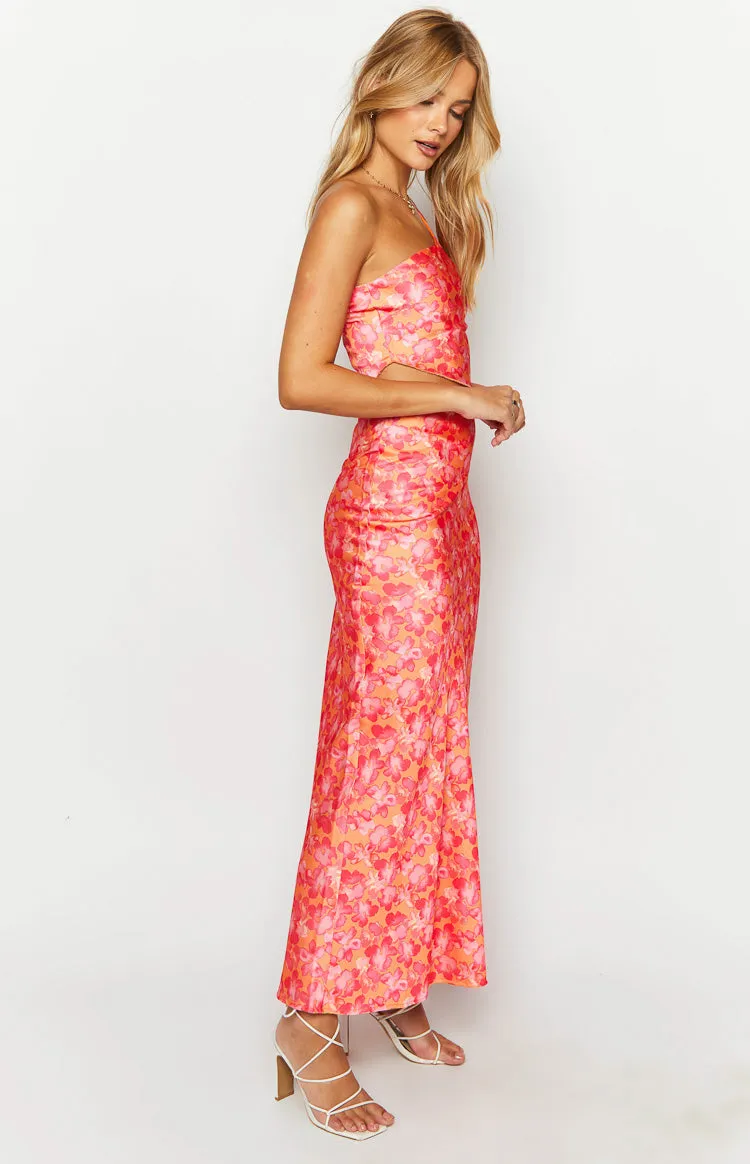 Claudi Orange And Pink Satin Maxi Skirt