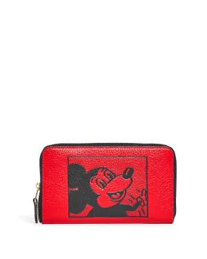 Coach Women's Electric Red Disney Mickey Mouse X Keith Haring Medium Id Zip Wallet