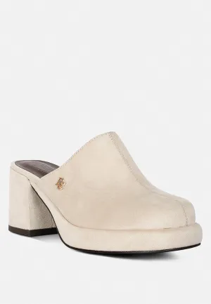 DELAUNAY Beige Suede Heeled Mule Sandals