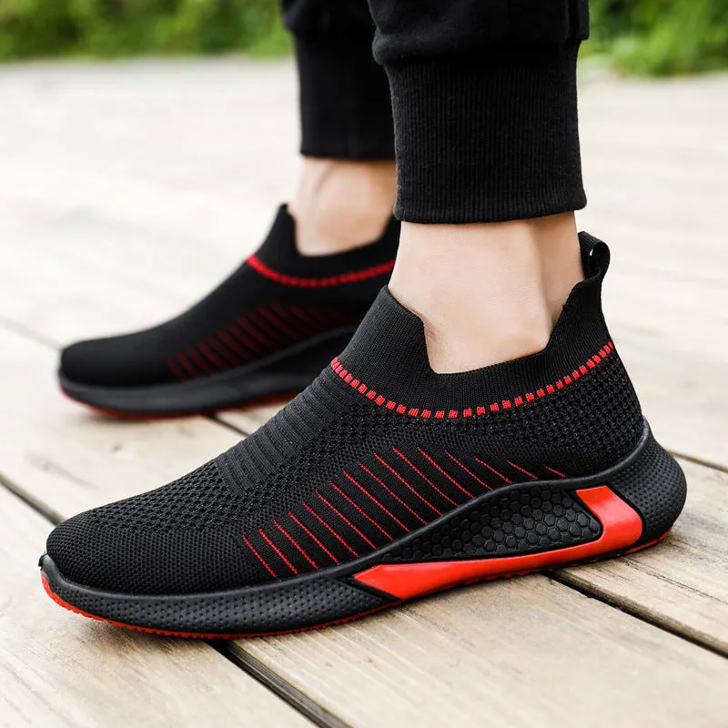 Summer New Men's Shoes Cross-border Large Size Breathable Flying Woven Running Shoes