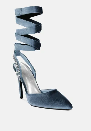 WALLIS Blue Diamante Embellished Tie Up Stiletto Sandals