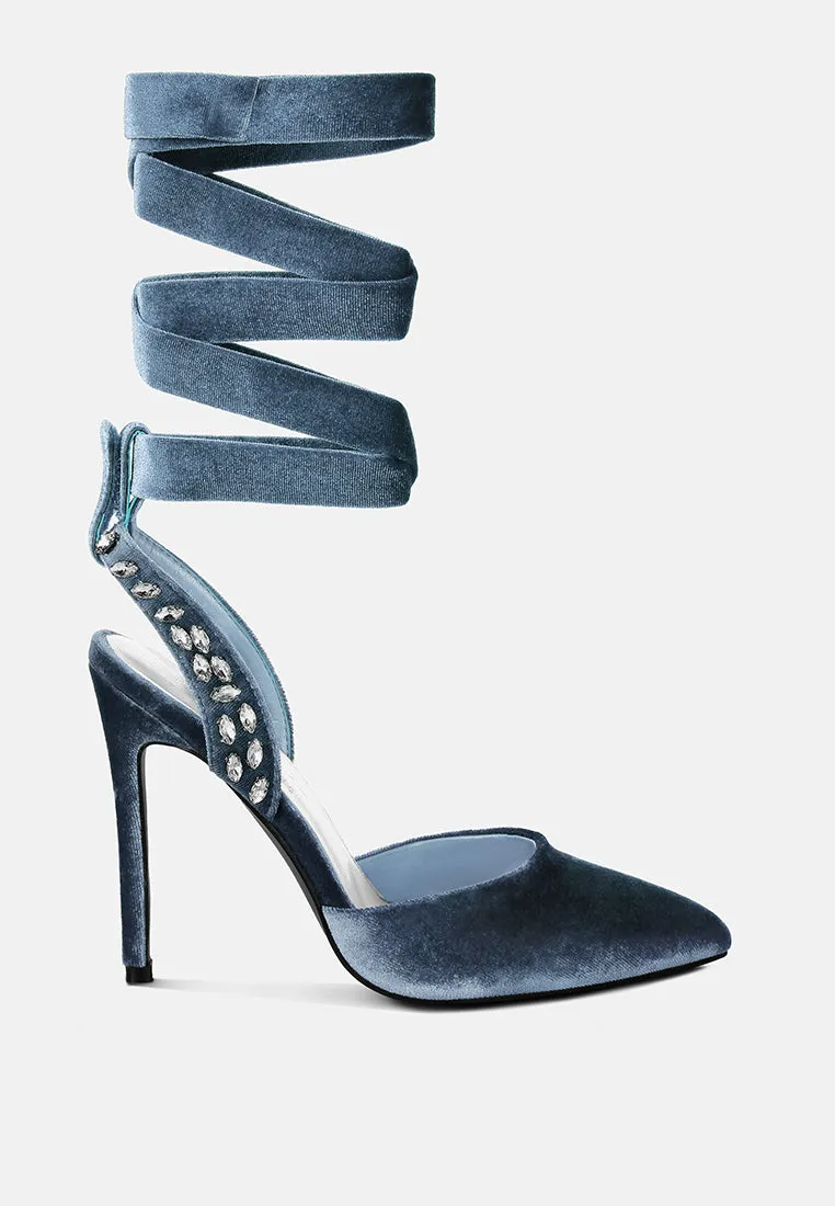 WALLIS Blue Diamante Embellished Tie Up Stiletto Sandals