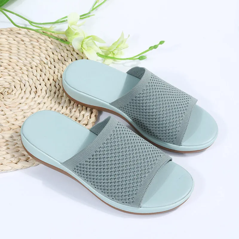 Womens Summer Casual Woven Mesh Breathable Flat Slippers