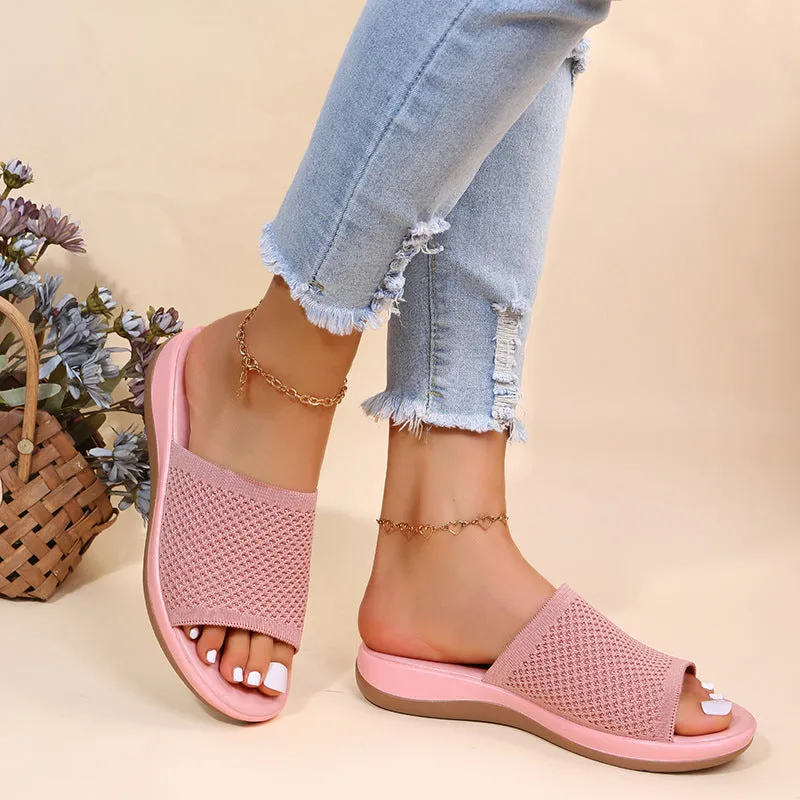 Womens Summer Casual Woven Mesh Breathable Flat Slippers