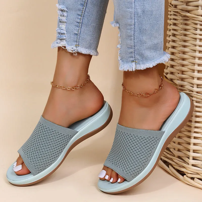 Womens Summer Casual Woven Mesh Breathable Flat Slippers