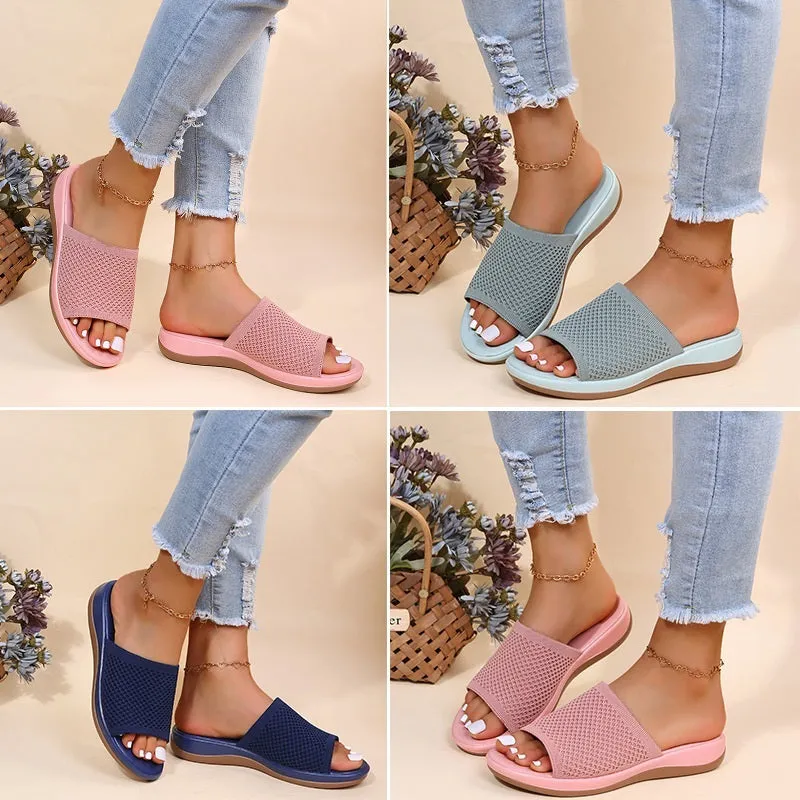 Womens Summer Casual Woven Mesh Breathable Flat Slippers